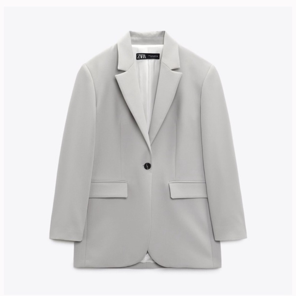 Zara Light Gray buttoned oversized Tailored Blazer